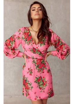 *Sukienka z kopertowym dekoltem i bufiastymi rękawami E25 ze sklepu intimiti.pl w kategorii Sukienki - zdjęcie 187874267