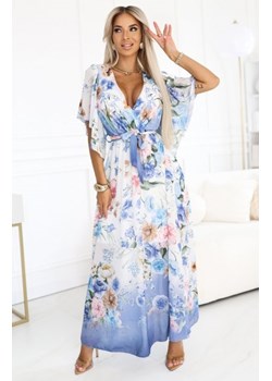 Numoco 603-3 zwiewna maxi sukienka z kopertowym dekoltem i kwiecistym wzorem ze sklepu intimiti.pl w kategorii Sukienki - zdjęcie 187875309