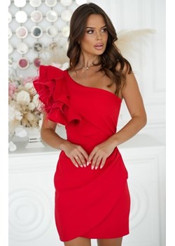 Bicotone mini sukienka czerwona na jedno ramię z piórkami ze sklepu intimiti.pl w kategorii Sukienki - zdjęcie 187876567