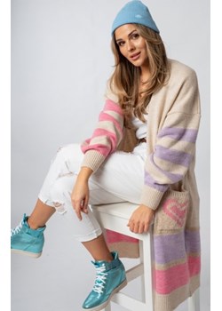 Kolorowy oversizowy długi kardigan Carrie beżowy ze sklepu intimiti.pl w kategorii Swetry damskie - zdjęcie 187876746