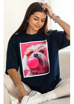 Oversizowy t-shirt Maltańczyk okulary granatowy ze sklepu intimiti.pl w kategorii Bluzki damskie - zdjęcie 187876789