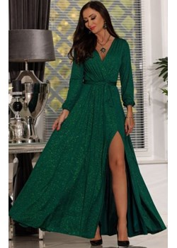 Wieczorowa długa sukienka brokatowa Salma butelkowa zieleń ze sklepu intimiti.pl w kategorii Sukienki - zdjęcie 187877207