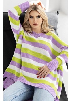 Oversizowy sweter w paski 30091 lila ze sklepu intimiti.pl w kategorii Swetry damskie - zdjęcie 187877249