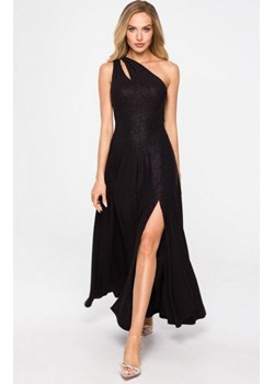 Błyszcząca czarna długa sukienka z wycięciem M718 ze sklepu intimiti.pl w kategorii Sukienki - zdjęcie 187877296