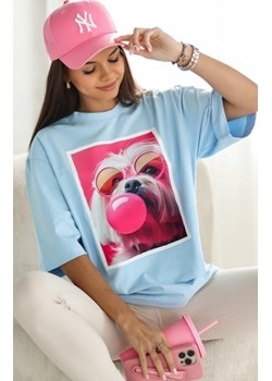 Oversizowy t-shirt Maltańczyk okulary błękitny ze sklepu intimiti.pl w kategorii Bluzki damskie - zdjęcie 187877378