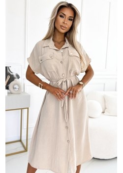 Numoco 550-1 szmizjerka midi ze złotymi guzikami, wiązaniem i krótkim rękawkiem ze sklepu intimiti.pl w kategorii Sukienki - zdjęcie 187878179