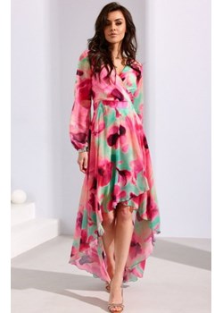 Asymetryczna maxi sukienka szyfonowa w różowe kwiaty ze sklepu intimiti.pl w kategorii Sukienki - zdjęcie 187878639