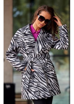 Wiązany płaszcz damski zebra z wełną ze sklepu intimiti.pl w kategorii Płaszcze damskie - zdjęcie 187878769