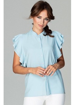 Efektowna bluzka z falbankami błękitna K482 ze sklepu intimiti.pl w kategorii Bluzki damskie - zdjęcie 187879276