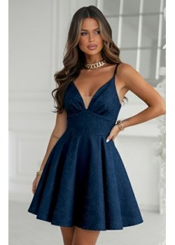Granatowa brokatowa sukienka mini z gorsetowym wiązaniem ze sklepu intimiti.pl w kategorii Sukienki - zdjęcie 187879465