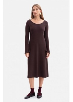 Bewear B308 sukienka midi z dzianiny prążkowanej ciemny brąz ze sklepu intimiti.pl w kategorii Sukienki - zdjęcie 187879605
