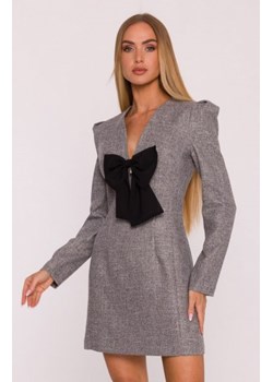 Moe sukienka tweedowa z kokardą szyfonową grafitowa M869 ze sklepu intimiti.pl w kategorii Sukienki - zdjęcie 187879797