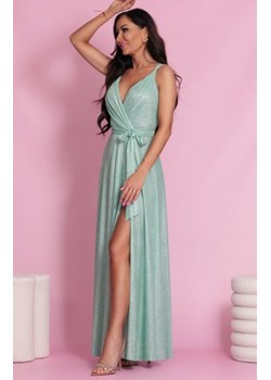 Brokatowa długa sukienka wieczorowa Marina miętowa ze sklepu intimiti.pl w kategorii Sukienki - zdjęcie 187880489