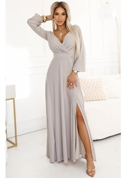 Numoco 572-3 NELA połyskująca długa suknia z dekoltem, długim rękawkiem i rozcięciem na nogę ze sklepu intimiti.pl w kategorii Sukienki - zdjęcie 187880547