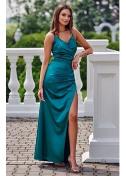 Roco 0445 satynowa długa sukienka zielona ze sklepu intimiti.pl w kategorii Sukienki - zdjęcie 187880667