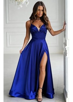 Połyskująca długa suknia wieczorowa z wiązaniem gorsetowym chabrowa ze sklepu intimiti.pl w kategorii Sukienki - zdjęcie 187881078