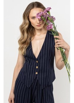 Awama A727 lniana kamizelka w delikatne prążki navy ze sklepu intimiti.pl w kategorii Marynarki damskie - zdjęcie 187881305