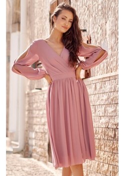 Szyfonowa sukienka midi różowa 0372 ze sklepu intimiti.pl w kategorii Sukienki - zdjęcie 187881357