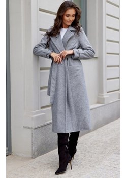 Długi płaszcz z wiązaniem szary 0017 ze sklepu intimiti.pl w kategorii Płaszcze damskie - zdjęcie 187881479