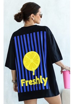 Oversizowy t-shirt damski długi cytryna czarny ze sklepu intimiti.pl w kategorii Bluzki damskie - zdjęcie 187881706