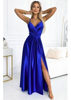 Numoco 512-4 JULIET elegancka długa satynowa suknia z dekoltem i rozcięciem na nogę ze sklepu intimiti.pl w kategorii Sukienki - zdjęcie 187881727