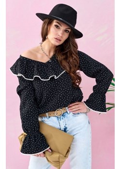 *Romantyczna bluzka z falbankami czarna 0111 ze sklepu intimiti.pl w kategorii Bluzki damskie - zdjęcie 187881876