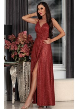 Brokatowa bordowa długa sukienka wieczorowa Marina ze sklepu intimiti.pl w kategorii Sukienki - zdjęcie 187881918