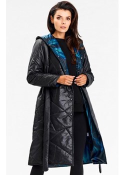 Awama A686 pikowany płaszcz z kapturem ze sklepu intimiti.pl w kategorii Płaszcze damskie - zdjęcie 187882005