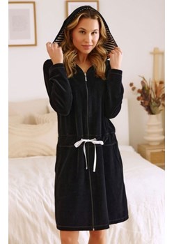 Doctor Nap SWO.1008 welurowy szlafrok damski czarny ze sklepu intimiti.pl w kategorii Szlafroki damskie - zdjęcie 187882425