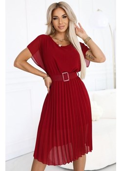 Numoco 465-5 MIA plisowana szyfonowa sukienka midi z szerokim paskiem ze sklepu intimiti.pl w kategorii Sukienki - zdjęcie 187882568