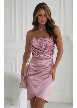 Satynowa mini sukienka z drapaną różą różowa ze sklepu intimiti.pl w kategorii Sukienki - zdjęcie 187882585