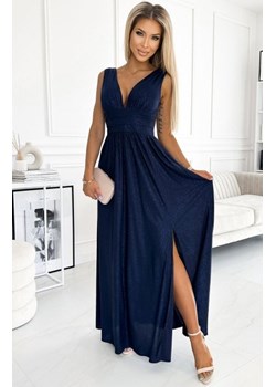 Numoco 490-1 SUSAN długa brokatowa suknia z dekoltem i przeszyciami w pasie ze sklepu intimiti.pl w kategorii Sukienki - zdjęcie 187882895
