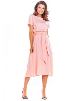 Elegancka sukienka midi pudrowy róż A296 ze sklepu intimiti.pl w kategorii Sukienki - zdjęcie 187883027