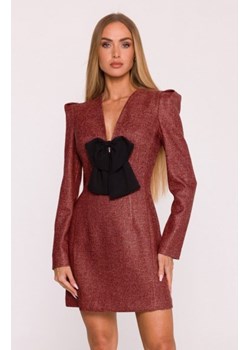 Moe sukienka tweedowa z kokardą szyfonową bordowa M869 ze sklepu intimiti.pl w kategorii Sukienki - zdjęcie 187883216
