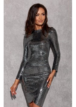 Cekinowa dopasowana sukienka z półgolfem srebrna ze sklepu intimiti.pl w kategorii Sukienki - zdjęcie 187888758