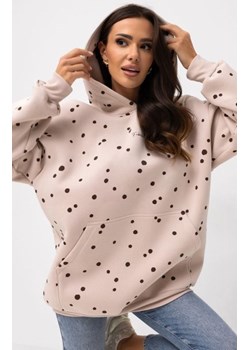 Oversizowa bluza damska z kapturem kropeczki beżowa ze sklepu intimiti.pl w kategorii Bluzy damskie - zdjęcie 187888899