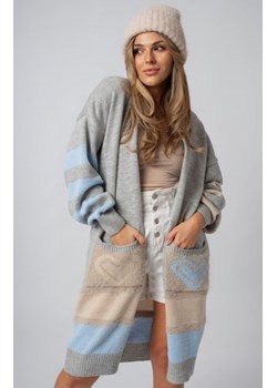 Kolorowy oversizowy długi kardigan Carrie szary-beż ze sklepu intimiti.pl w kategorii Swetry damskie - zdjęcie 187888979