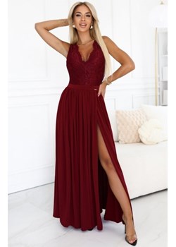 Numoco 211-8 LEA długa suknia z koronkowym dekoltem i rozcięciem na nogę ze sklepu intimiti.pl w kategorii Sukienki - zdjęcie 187889275