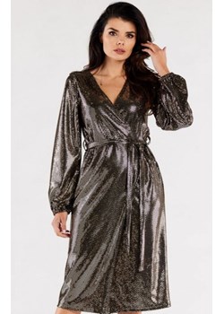 Połyskująca złota sukienka midi A564 ze sklepu intimiti.pl w kategorii Sukienki - zdjęcie 187889559