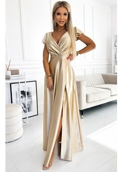 Numoco 411-7 CRYSTAL satynowa długa suknia z dekoltem ze sklepu intimiti.pl w kategorii Sukienki - zdjęcie 187889599