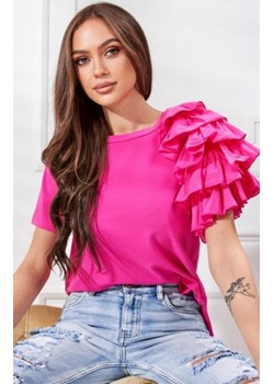 Bluzka damska z falbaną różowa ze sklepu intimiti.pl w kategorii Bluzki damskie - zdjęcie 187889735