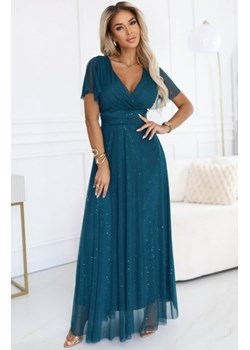 Numoco 635-1 MELANIA długa błyszcząca suknia z dekoltem i krótkim rękawkiem ze sklepu intimiti.pl w kategorii Sukienki - zdjęcie 187889799