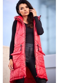Ciepła czerwona kamizelka z kapturem A543 ze sklepu intimiti.pl w kategorii Kamizelki damskie - zdjęcie 187890326