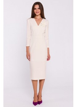 Stylove S372 sukienka midi z kwiatkiem ecru ze sklepu intimiti.pl w kategorii Sukienki - zdjęcie 187890835