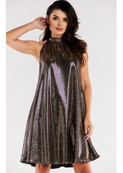 Rozkloszowana mini sukienka połyskująca złota A563 ze sklepu intimiti.pl w kategorii Sukienki - zdjęcie 187890915