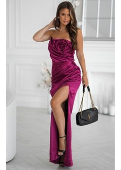 Bicotone długa dopasowana sukienka z różą bordowa ze sklepu intimiti.pl w kategorii Sukienki - zdjęcie 187891029