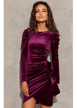 Wieczorowa sukienka z bufkami fioletowa 270 ze sklepu intimiti.pl w kategorii Sukienki - zdjęcie 187891885