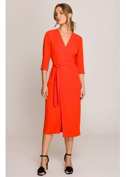 Stylove S396 sukienka z kopertowym dekoltem koralowa ze sklepu intimiti.pl w kategorii Sukienki - zdjęcie 187891929