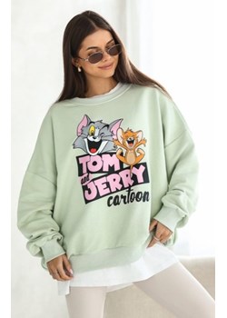 Oversizowa bluza damska tom and jerry pistacjowy ze sklepu intimiti.pl w kategorii Bluzy damskie - zdjęcie 187891957