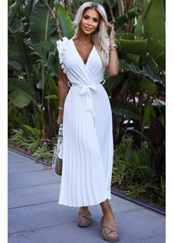 Numoco 543-1 plisowana sukienka midi z dekoltem i finezyjnymi falbankami ze sklepu intimiti.pl w kategorii Sukienki - zdjęcie 187892145